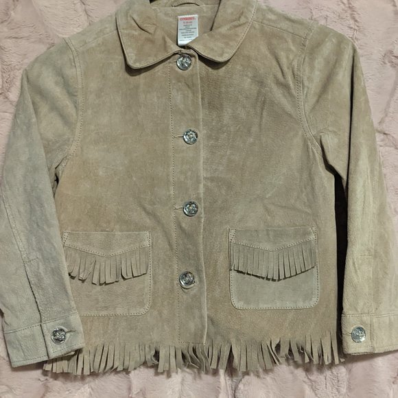 EUC - GYMBOREE CUTEST COWGIRL KHAKI SUEDE LEATHER JACKET Size 5-6 (s) - Picture 1 of 7